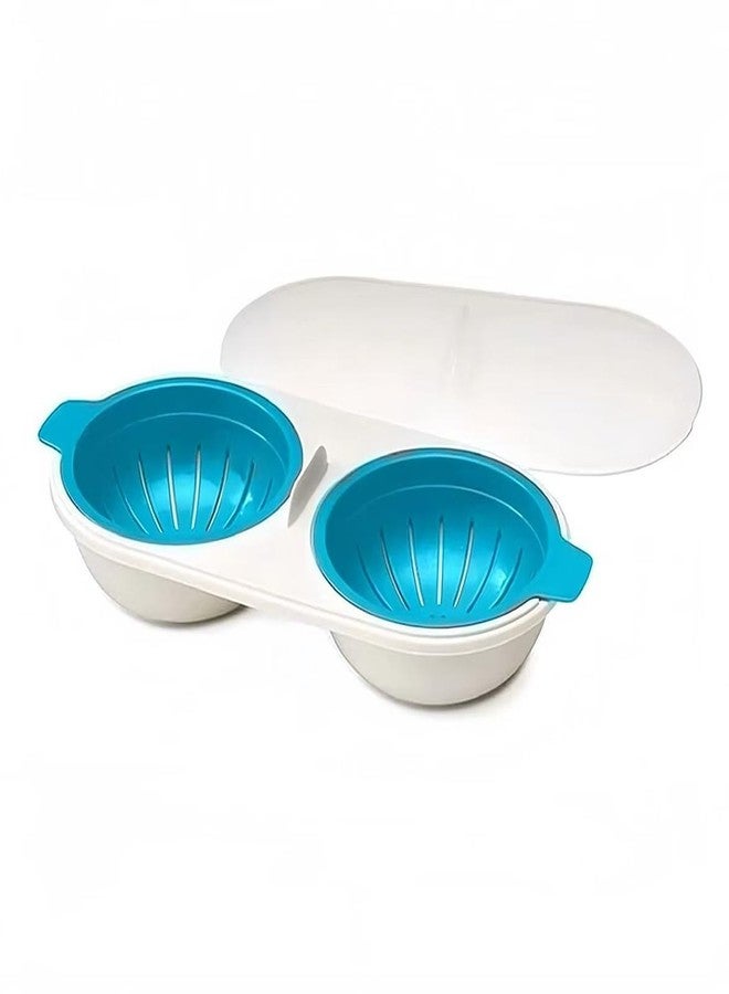 kfzhenqi Microwave Egg Poacher,2 Cavity Eggs Poacher, Microwave egg cooker with Lid,Double Layer Microwave Boiled Eggs Maker for Egg McMuffin Hamburg Breakfast Sandwiches,Easy to cook and clean (blue) - Image 1